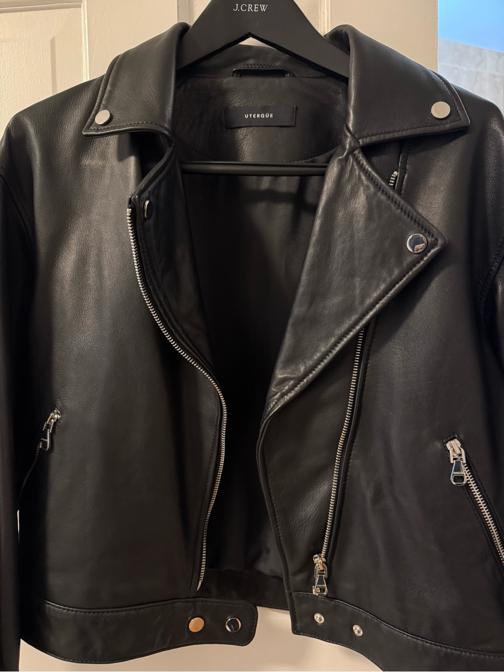 Uterque Black Leather Biker Jacket
